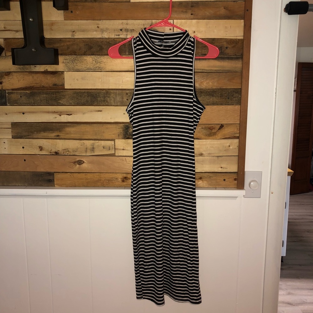 High neck striped dress